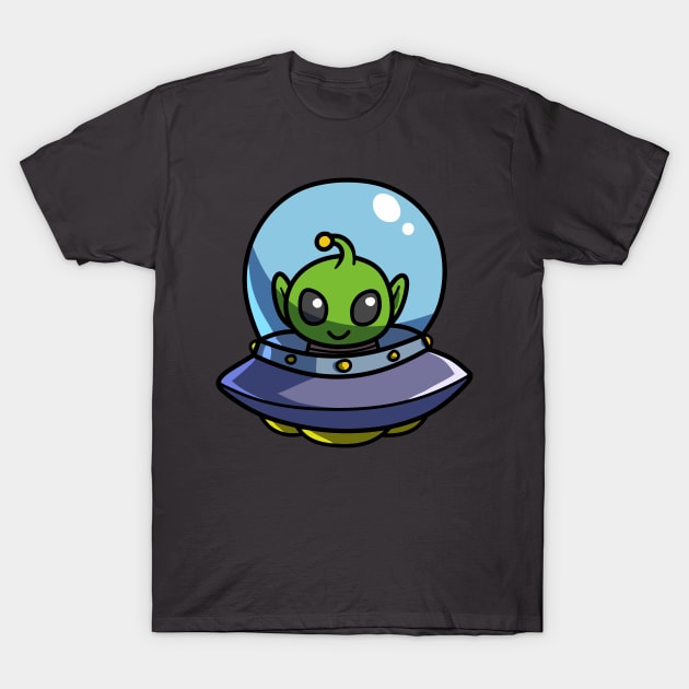 Alien Green UFO T-Shirt by DudelArt